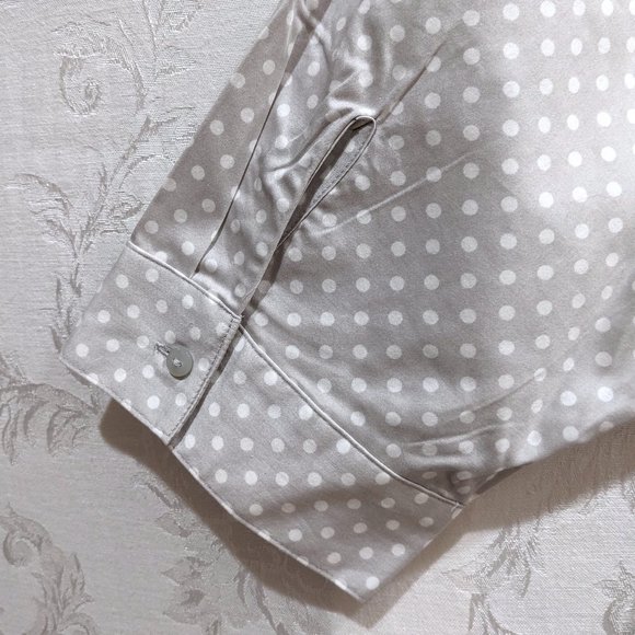 Lane Bryant Polka Dot Cotton Button Shirt 24 Silver Grey 3/4 Sleeves Cute Preppy - Picture 4 of 5